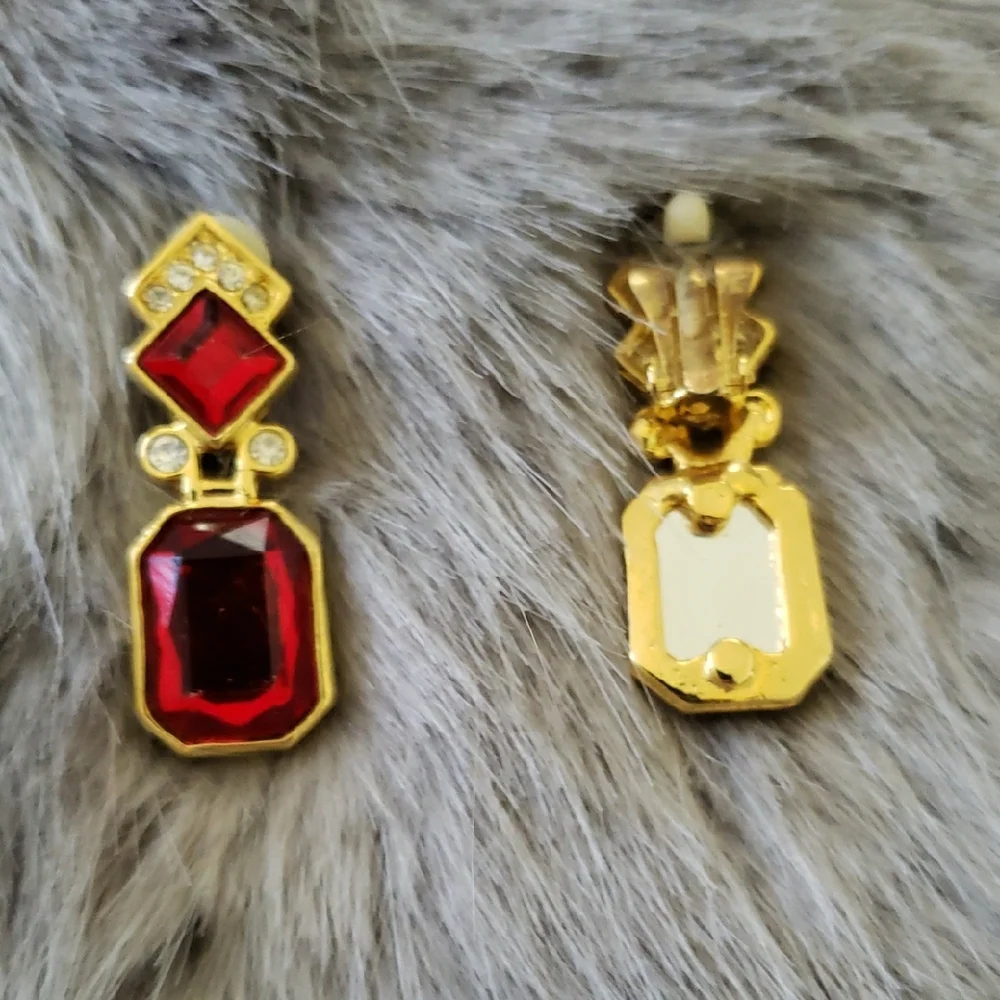 Radiant Gold and Red Crystal Earrings - Picture 2 of 2